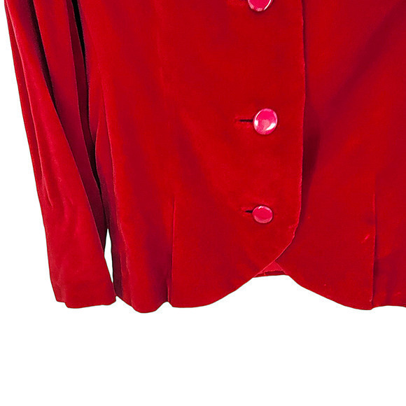 Vintage 70s Amelia Gray Red Velour Fitted Single Breasted Four Button Jacket - Picture 6 of 11